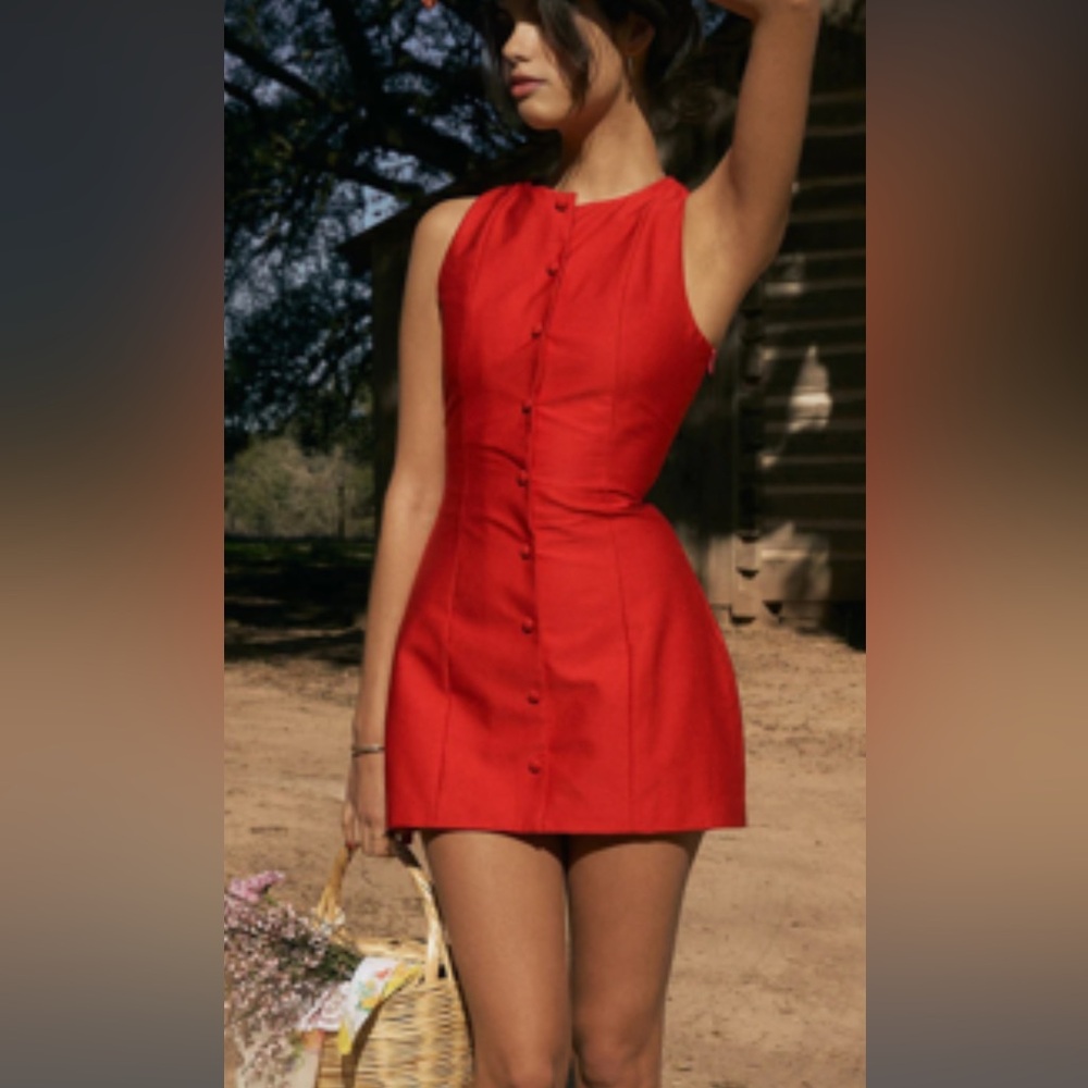 Commense - Button-Front Sleeveless Short Dress